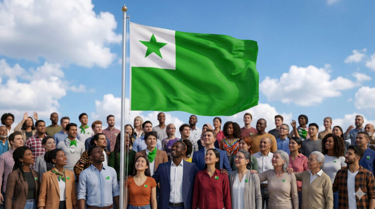 Esperanto flag with people from the whole world